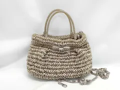 美品 ANTEPRIMA アンテプリマ ハンドバッグ 2WAYバッグ - ベージュ系 シルバー金具 PVCワイヤー サテン レディース ショルダーバッグ リボン