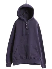 【お得なクーポン配布中!】 80s 90s USA製 エルエルビーン ラッセル 別注 無地 ヘンリーネック スウェット フード パーカー メンズ L / 古着 LLBean RUSSELL 裏起毛 紺