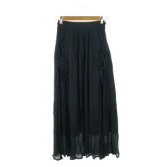 ナノ&コー nano&co スカート フレア ロング レースアップ リボン 楊柳 ウエストゴム F 濃紺 ダークネイビー /AH10