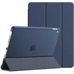 【特価セール】オートスリープ機能 三つ折スタンド レザー スマートカバー ケース 9.7 Pro (紺) iPad JETech