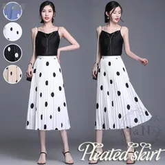スカート レディース プリーツスカート 夏 マキシ 水玉 ウエストゴム ロング フレアスカート デート オシャレ ボ着痩せ ファッション カジュアル