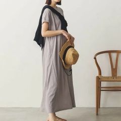 接触冷感レーヨンナイロンボトルネックフレアワンピース   4color