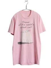 【お得なクーポン配布中!】 80s ネコ イラスト プリント Tシャツ メンズ レディース M 古着 ヴィンテージ アニマル メッセージ グラフィック アート シングルステッチ