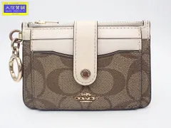 COACH コーチ C7398 コインケース カードケース キーリング カーキ×チョーク シグネチャー 中古B 【送料無料】 A-8843【質屋出品】