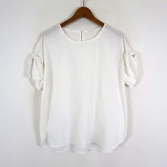 メルローズ MELROSE ブラウス シャツ プルオーバー 袖 リボン ラウンド ヘム 半袖 M 白 ホワイトのサムネイル