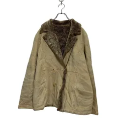 フェイクムートン ジャケット L～ レディース ベージュ ブラウン 襟ボア 裏ボア ダブルボタン 古着卸 アメリカ仕入 a603-6090