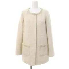 クイーンズコート QUEENS COURT 美品 ツイードロングジャケット ノーカラー 2 M 白 ホワイト /UOのサムネイル