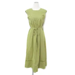 フリーズマート Free's Mart フレアワンピース ロング丈 マキシ丈 ノースリーブ ラウンドネック リボン付き 無地 FR 黄緑 ライトグリーン /FF43