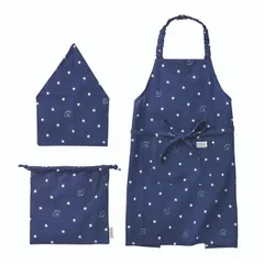 エプロン キッズ 3点セット ケイト ネイビー 三角巾 巾着 子供用 小学生 かわいい 調理実習   綿100％ バンダナ コットン 男の子 おしゃれ 女の子 入学 入園 準備 家庭科 キッズエプロン セット 子供 KIDS コンパクト 持ち運び お手伝い