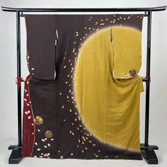 二尺袖 小振袖 中古品 正絹 リメイク 素材取り 茶色 からし色 R1218 HEL1218000のサムネイル
