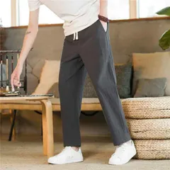 種類107：M/H：ネイビーブルー ダークグレー メンズ ファッション 服 男性用 オシャレ シンプル 大人 かっこいい 大きいサイズ ストリート 紳士服 夏 綿 ズボン スリムフィット パンツ カジュアル 薄手 リネン コットンリネン