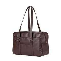 [YOBLUELO] スクールバッグ 革 スクバ 合皮 女子 高校生 大容量 肩紐長い イヤホンマークなし 茶色 黒 背負える (茶色) 0