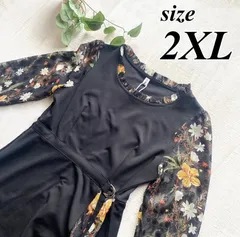 2XL 大きいサイズ ワンピース ドレス 異素材ワンピース 花柄 結婚式 フレア