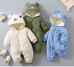 ロンパース 子供服 男の子 女の子 ジャンプスーツ 子供 カバーオール くま耳 フード付き 裏ボア アウター 長袖   暖かい 防寒着 普段着 可愛い おしゃれ 韓国風 huangbo10