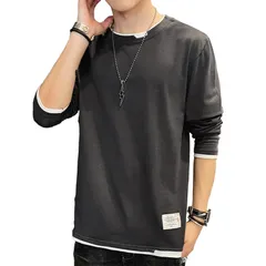 【数量限定】[Aroniko] 長袖 tシャツ メンズ ロングtシャツ カットソー ロンt レイヤード 100％綿 ゆったり カジュアル 無地 ファッション 丸襟 快適 大きいサイズ 春 秋 冬 4カラー