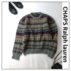 80年代 CHAPS Ralph lauren チャップス ラルフローレン ノルディック ニット プルオーバー セーター ヴィンテージ ジャガード 長袖 ウール混 L グレー(77Y＋3472)25F
