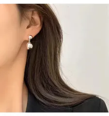 【ノンホール】2連ボールイヤリング　シルバー 痛くないタイプ