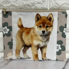 [185]可愛い柴犬☆フラットポーチ・ハンドメイド パネル生地