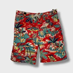 ☆POLO RALPH LAUREN☆ラルフローレン☆総柄スイムショーツ☆アロハ柄ショーツ☆レッド☆S☆F25M