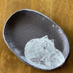 にゃんにゃん白猫多目的皿C ソーサー　中皿　猫柄