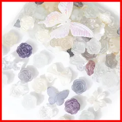 【人気商品】バラ 氷ビーズ 蝶 リボン フラワー ゴールドライン 貝殻 パール 薔薇 アクセサリー セット クリア デコレーション 可愛い 素材 デコ デコ デコトレカケース パーツ パーツ パーツ ハンドメイド 手芸 ロココ調 ビーズ ビーズ 硬質ケース ア
