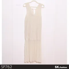 美品 Kastane カスタネ ワンピース ロング丈 ノースリーブ 無地 ティアードデザイン シフォン調 後ろリボン付き 　ベージュ　 【SP762-00】 送料無料　古着　レディース