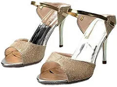 [イケテル] サンダル ミュール ピン ヒール 9ｃｍ アップ vカット シンプル スティレット アンクル ストラップ トゥー ポインテッド オープン キラキラ メタリック メタル 光沢 美脚 シューズ sandal レディー [ゴールド] [24.5 cm]