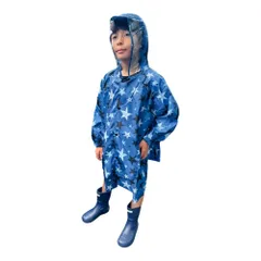 ☆ ブルー×スター ☆ L(110-120cm) ☆ sy7005 キッズレインコート レインコート キッズ ランドセル対応 男の子 女の子 レインポンチョ おしゃれ レインウェア 合羽 カッパ 小学校 小学生 通園 通学 幼稚園 保育園 子供 こども