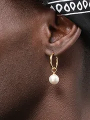 ジュエリー メンズ イヤーアクセサリー ピアスパール フェイクパール ゴールド ステンレス 両面着用 メンズ ポイントファッション