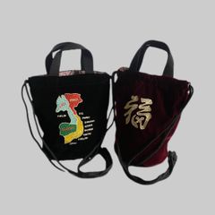 【HOUSTON】VELVETEEN EFFECT BAG (MAP) 刺繍別珍