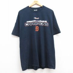 XL/古着 リー Lee 半袖 ビンテージ Tシャツ メンズ 00s MLB デトロイトタイガース コットン クルーネック 紺 ネイビー メジャーリーグ ベー