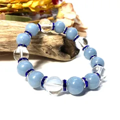 エンジェライト&水晶 パワーストーン ブレスレット 天然石 12mm （ダークブルー）メンズ・レディース 男性・女性 数珠ブレス 開運  [a]