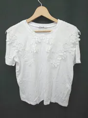◇ Θ ZARA ザラ 花柄 半袖 Tシャツ カットソー サイズM ホワイト レディース E  【1506180012905】