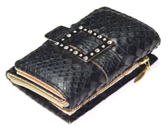 《期間限定SALE》《送料無料＆税込価格》《新品未使用》《数量限定》《特別価格》RED CROW -レッドクロウ-！本パイソンレザー　錦蛇革　バックカットモデル　日本製　レディース　三つ折り　ショートウォレット　TK-BSNS-M　黒