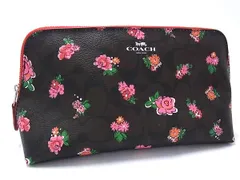■新品同様■ COACH コーチ F57980 シグネチャー PVC 花柄 フラワー メイクポーチ マルチケース 小物入れ ブラウン系 DH9753