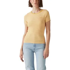 【送料無料】 リーバイス レディース Tシャツ トップス Women's Levi's Hayes Short Sleeve Crewneck Tee Sadle Stripe Ochre