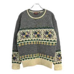 80年代 CHAPS Ralph Lauren チャップス ラルフローレン ウールニット セーター フェアアイル柄 グレー(メンズ M)中古 古着 V0131