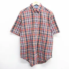 L/古着 トミーヒルフィガー 半袖 ブランド シャツ メンズ 90s ワンポイントロゴ コットン ボタンダウン 赤他 レッド チェック 25apr22 中古
