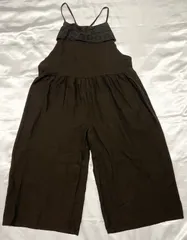 サマンサモスモス スカラップレースキャミサロペット　オールインワン　パンツ　ダークブラウン　こげ茶　綿　麻　F  フリーサイズ　タグ付き　未使用品