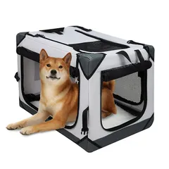 Totoro ball 犬 キャリーケース 犬 猫 キャリーバッグ 折り畳み ソフトクレート 犬用クレート ロック付き 給水ボトルバンド付き 洗濯可能 中型犬 15kgまで『災害、簡易宿泊、アウトドア、病院、キャンプに大活躍！ 』 (L, ライトグレー) 1