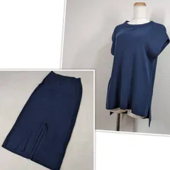 【アンデミュウ】ニット　セーター　ネイビー　F　綿　コットン　ノースリーブ　丸首　クルーネック　スリット　andemiu　美品 y2k