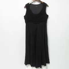 #anc インゲボルグ INGEBORG ワンピース 9 黒 ノースリーブ ニット 鍵編み 花モチーフ リボン 異素材 プリーツ レディース [950425]