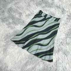 【良品】gaminerie  ギャミヌリィ  ひざ丈スカート  フレアスカート  総柄  (2)  昭和レトロ  上品  レディース  緑系  グリーン 【送料無料】　毛 混