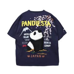 パンディエスタ 半袖 Tシャツ 585561 刺繍&プリント お花見 パンダ スーベニア ネイビー