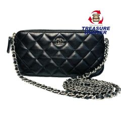 CHANEL シャネル マトラッセ チェーンウォレット A82527 ココマーク ラムスキン ブラック 【240005007046】