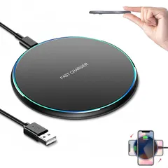 ワイヤレス充電器 Qi認証 置き型充電器 最大15W出力 USB Type-Cポート 急速充電パッド 軽量 置くだけ充電 i-Phone16/15/14/13/12 シリーズ/Xs/AirPods2/AirPods Pro 他のQi対応の機種（ブラック） 1