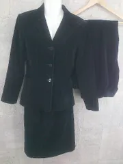 ■ NATURAL BEAUTY ナチュラルビューティー ベロア シングル 3B スカート パンツ スーツ ブラック *  【1002799894302】