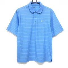 【超美品】ナイキ 半袖ポロシャツ ライトブルー×白 ボーダー調 ロゴ刺しゅう メンズ M ゴルフウェア NIKE