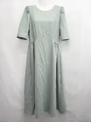 ◇ Θ NATURAL BEAUTY BASIC 半袖 膝下丈 フレア ワンピース サイズM ミントブルー レディース E  【1503040002540】