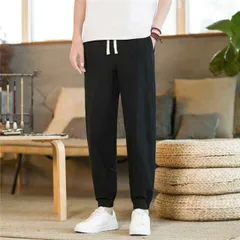 種類109：XL/I：ネイビーブルー ライトグレー メンズ ファッション 服 男性用 オシャレ シンプル 大人 かっこいい 大きいサイズ ストリート 紳士服 綿 リネン パンツ ワイド レッグ 春 ビッグ カジュアル ズボン